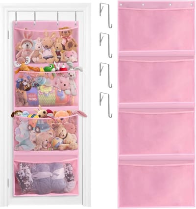 Hangende organizer voor knuffeldieren - Opbergorganizer met 4 zakken en 4 metalen haken