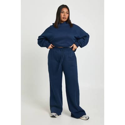 boohoo Dames Plus Kern Basis Pintuck-detail Diepe tailleband Jogger met wijde pijpen | Marineblauw | Maat: 44