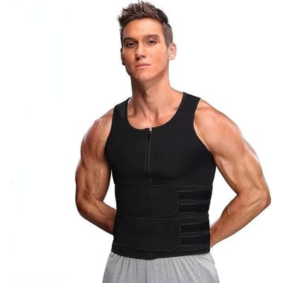 Neopreen Mannen Taille Trainer Vest Verstelbaar Workout Body Shaper Dubbele Rits Zweetvest Voor Sauna Pak M zwart