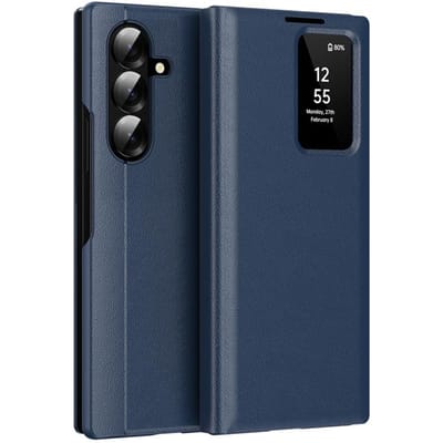 Voor Samsung Galaxy Z Fold 7 Hoesje Smart View Venster PU Leer Portemonnee Flip-Free Beantwoorden Cover met Kaartsleuf Galaxy Z Fold7