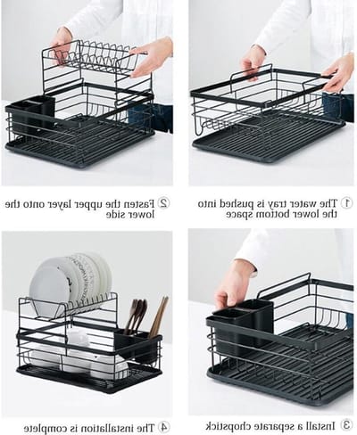 Afdruiprek Keuken - Droogrek Vaatwerk - Keuken Organiseren - 2 Niveaus - Standaard - Zwart