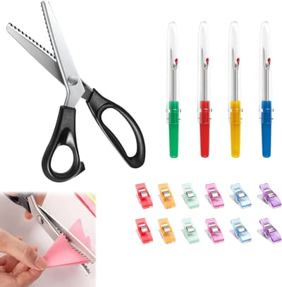 Set van Stoffenschaar - RVS Schaar, 4 Draadknippers, 12 Naaiclips, Geschikt voor Naaien en Handwerken, Verstelbare Hoek, Ideaal voor Stof en Papier