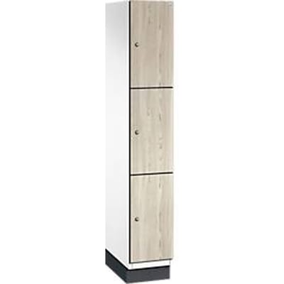 C+P Cambio lockerkast, 1 vak, 3 vakken, met plint, B 300 x D 525 x H 1980 mm, verkeerswit / essenhout decor