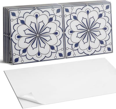Coloray Plaktegels - Bloemenkeramiek patroon Wandtegel Zelfklevend - 60 cm x 30 cm - Blauw Plaktegels - 6 stuks - Rechthoek PVC Tegels - Plaktegels Keuken - Zelfklevende Vloertegels Badkamer - Vinyltegels Vloer Zelfklevend - Zelfklevende Wandtegels