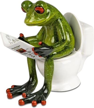 Grappige Kikker op Toilet Figuur 11 cm - Handgeschilderd Kunststeen Decoratie voor Badkamer