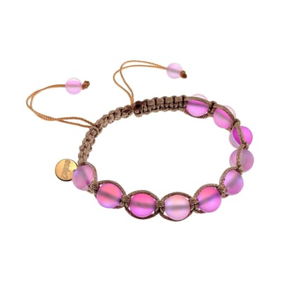 16cm tot 19cm Armband Dames - Lichtbruin Nylon Macramé Armband met Mat Paarse Kristallen - Maansteen-Design Shamballa-Armband