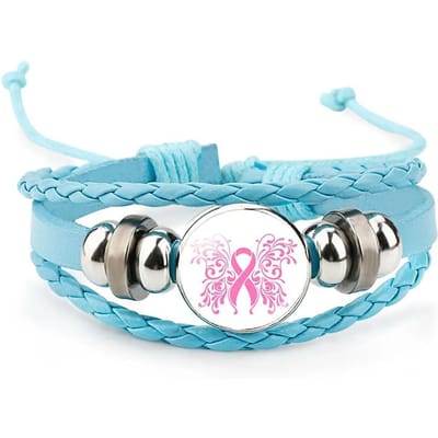 Roze Lint Bedelarmband Voor Vrouwen Gevlochten Leren Koord Armband Meisjes Borstkanker Bewustzijn Hoop Sieraden Accessoires white