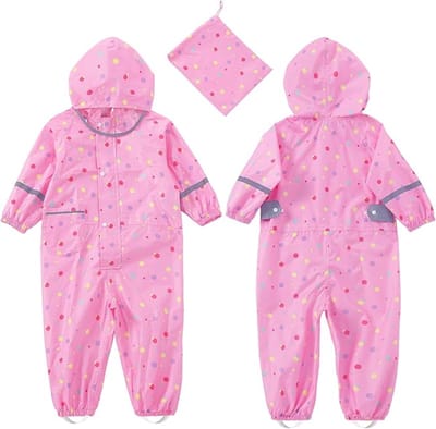 Famanu - Regenpak voor kinderen, voor meisjes en jongens, eendelig, regenkleding, kleine kinderen, waterdicht, regenjas, overall, lichte hoody, print, regenponcho, 1-10 jaar