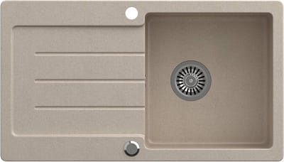 Inbouw Spoelbak Beige 77x44 cm Graniet Composiet Enkele Wastafel Omkeerbaar Inclusief Zwanenhals