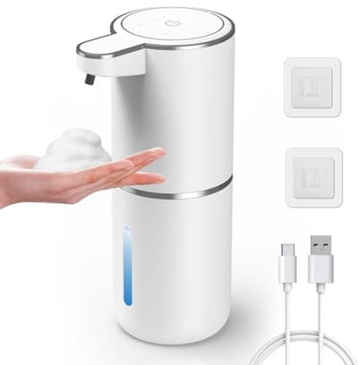 Automatische contactloze schuimzeepdispenser, 380 ml, 4 standen, wandmontage of vrijstaand, IR-sensor, IPX5 waterdicht, oplaadbaar via USB, voor keuken en badkamer