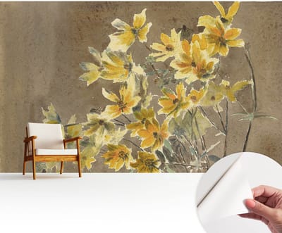 Wallfluent Zelfklevend Behang - Zonnig boeket Zelfklevend fotobehang - 416x254 cm - Bruin Zelfklevend Behang - Plakklare achterzijde - Voor de slaapkamer, woonkamer en hal Zelfklevend Behang