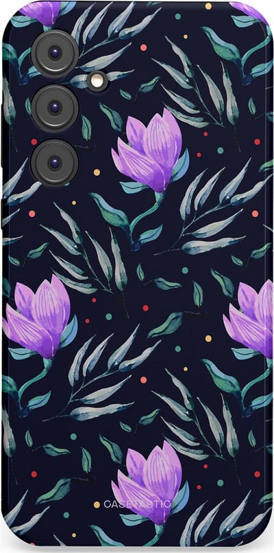 Casetastic hoesje geschikt voor Samsung Galaxy A35 - Dubbellaagse bescherming - Mystieke bloemenzee - Fashion Case - Donkerblauw Donkergrijs Grijs Lavendel