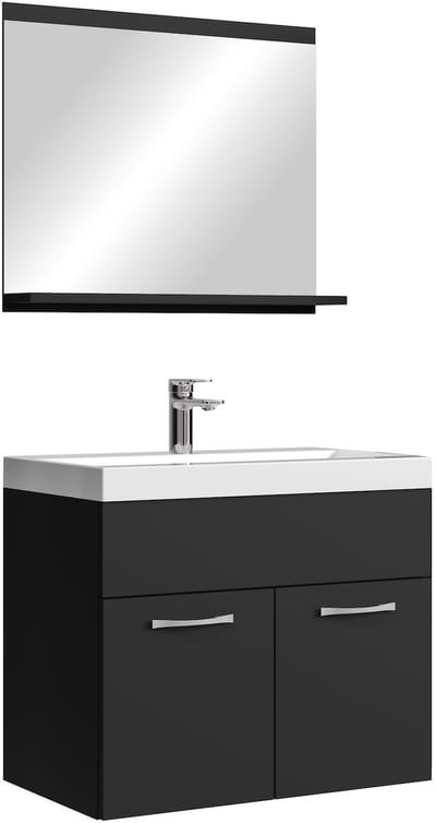 Badplaats Badkamermeubel Montreal Set 02 60 x 35 cm – Mat Zwart – Hangend Meubel met Wastafel en Spiegel