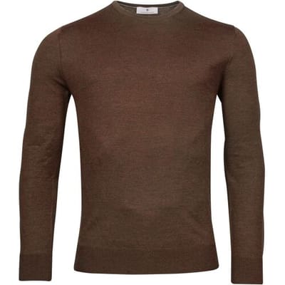 Thomas Maine Trui Fine Merino Crew Neck Single Knit Choco Brown / male