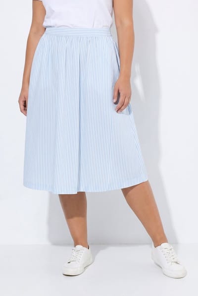 Angel of Style - Dames - Midirok A-lijn strepen elastische tailleband - Ochtend blauw - Maat 46