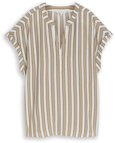 Tom Tailor - Losvallende blouse met V-hals - Maat 38 - olive white irregular stripe