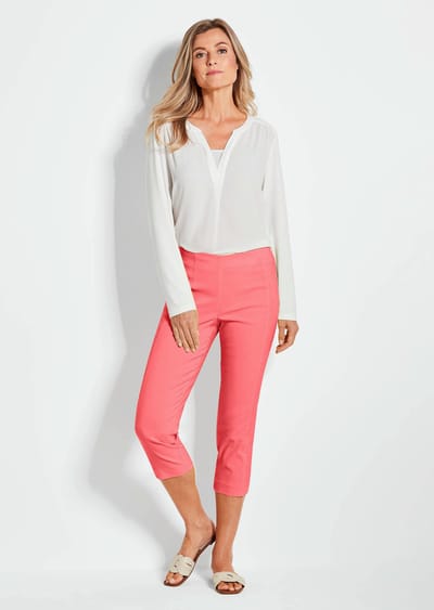 7/8-broek LOUISA met elastische tailleband van superstretch - koraalrood - Gr. 19 van Goldner Fashion