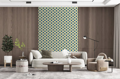 Behang - Fotobehang Design - Patroon - Retro - Geel - Blauw - Breedte 200 cm x hoogte 300 cm