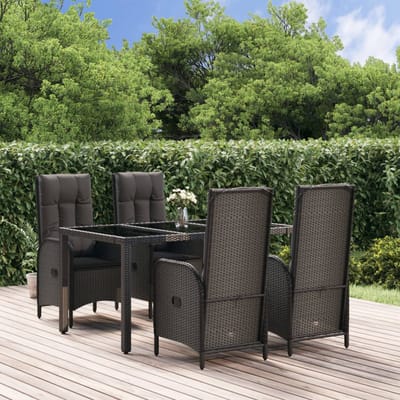 vidaXL - 5-delige - Tuinset - met - kussens - poly - rattan - zwart