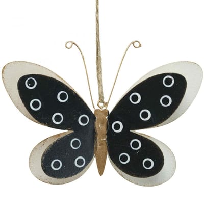 Wanddecoratie Vlinder Deco Zwart Wit Goud Metaal 15cm