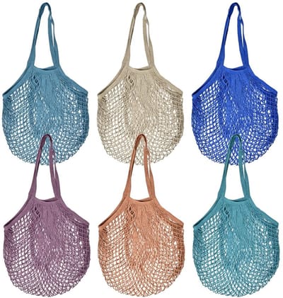 Dailygoods - NAROSEBE 6 stuks boodschappennet Fruit Groente Netzak Netzak Boodschappentas Herbruikbare mesh boodschappentas Net Katoenen netzak met handvat voor fruit groente markt/voeding