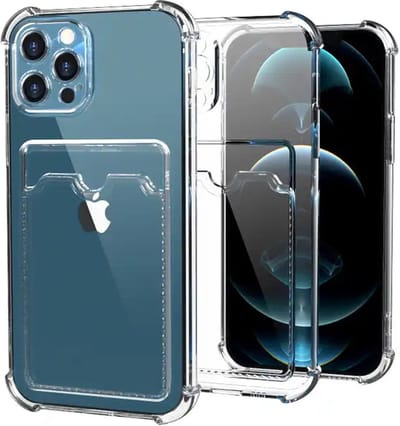 Rico Vitello Siliconen anti shock back cover Geschikt voor Apple iPhone 12 pro doorzichtig (transparant) met kaarthouder/ telefoonhoesje met vakje voor pasje.