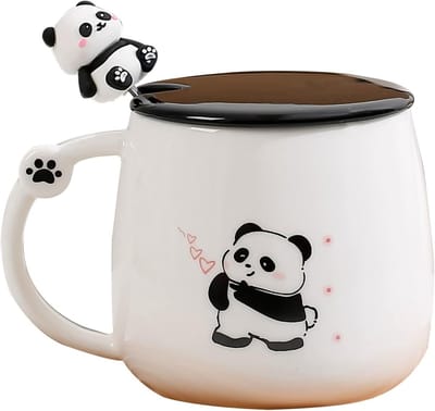 Leuke Keramische Mokken met Deksel en Roestvrijstalen Lepel voor Koffie en Thee, Perfecte Cadeaus voor Kinderen en Vriendinnen