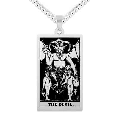 Tarot Ketting XV: De Duivel / The Devil - Zilverkleurig Stainless Steel - Grote Arcana uit Rider-Waite Geïnspireerd - 60cm - Pax Amare