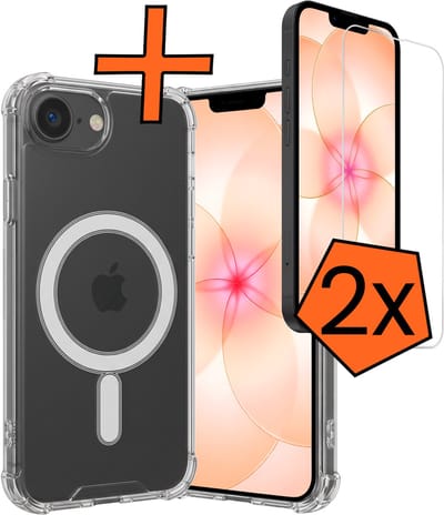 Hoes - Met 2x Screenprotector - Geschikt voor Apple iPhone 17e - Magsafe Compatible - Sterk & Shockproof - Back Cover - Shock Proof Case - Telefoon Hoes - Transparant