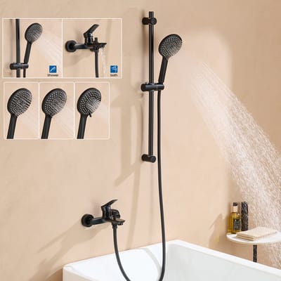 Auralum max Badkraan Met handdouche - inclusief 70 cm Verstelbare Douchestang - Mengkraan - met 3 Functies Handdouche - 150 mm Hartafstand - Zwart