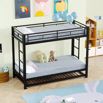 STILVORA Stapelbed 90x200 cm – Metalen Kinderbed Met Uitschuifbed – Hoog Veiligheidshek – Voor Slaapkamer Logees – Modern Minimalistisch – Zonder Matras – Zwart