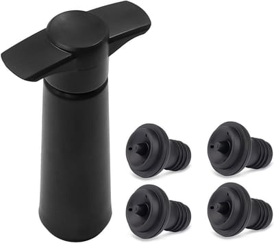 Herbruikbare Wijnstopper met 4 Vacuüm Stoppers - Wijnbewaring en Versheid Bewaker voor Flessen (Zwart)