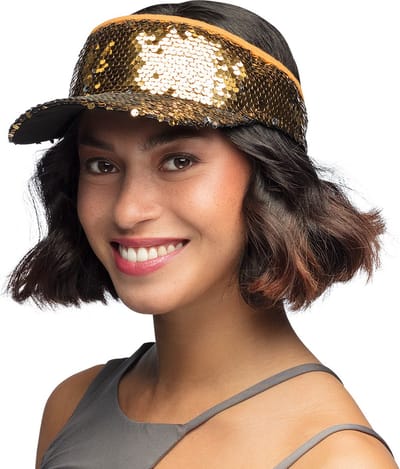 Boland - Zonneklep Blitz goud Goud - - Volwassenen - Unisex - 80s - 90s - Glitter - Disco
