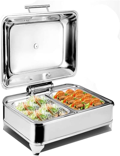 Voedselwarmer Buffet - Warmhoudschaal Catering - Eten Warm Houden - Elektrisch Verwarmd - 6L Inhoud - Zilverkleurig