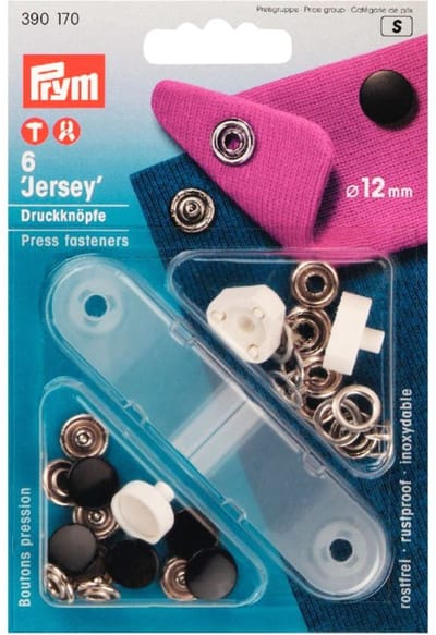 Naaivrijdrukknoop Jersey Gladde Kap 12 mm - Zwart - 6 stuks