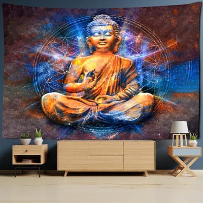 Boeddha Wandtapijt Wandhanger Afdrukken Boheemse Psychedelische Religie Levende Psychedelische Kamer Woondecoratie 95x70cm orange