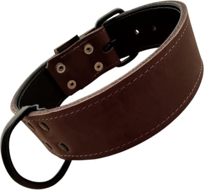 K9World by van der Veeke, Lederen Hondenhalsband - Black Edition Hardware – 5 cm Breed – Dubbel Leer – Handgemaakt – Donker Bruin – Maat 40–50 cm