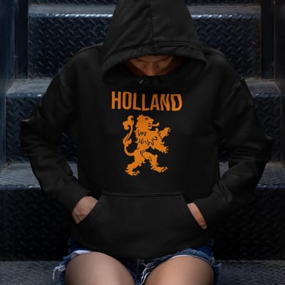 Zwarte EK WK Koningsdag Hoodie Holland Leeuw In Oranje - Maat XS - Uniseks Pasvorm - Oranje Feestkleding