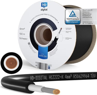 100m Zonne-energie Kabel 4mm² UV-bestendig Zonnepaneel Kabel Zwart Koper