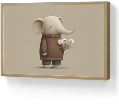 Nachtlampje 60x40 cm - Kinder lamp - Olifant - Witte bloemen - Kindvriendelijk - Tafellamp kinderkamer draadloos - Slaapkamer lampje - Bedlamp kinderen - Kinderlampje - Wandlamp babykamer - Nachtlampjes