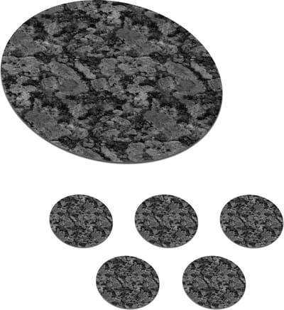 Onderzetters voor glazen - Rond - Graniet - Grijs - Patronen - 10x10 cm - Glasonderzetters - 6 stuks