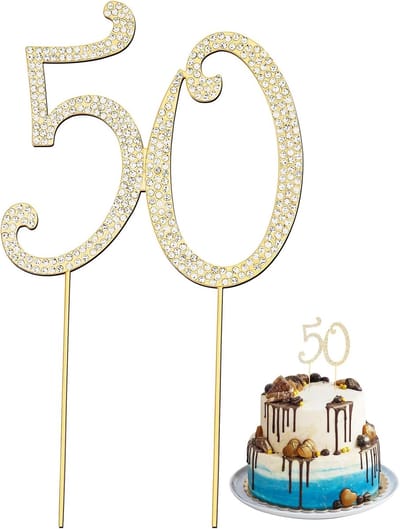Taarttopper 50 jaar - kristallen rhinestones - elegante cakeversiering - voor verjaardag - ShopVlot