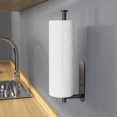Waledano® Zwart Keukenrolhouder - Rollenhouder - Ruimtebesparend - Metaal - Keukenrolhouder Hangend - Keukenpapier Houder - 1 Stuk