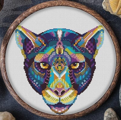 Borduurpakket Mandala Panter - APS - telpatroon om zelf te borduren - geschikt voor beginners - nederlandse gebruiksaanwijzing
