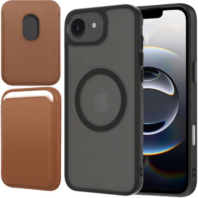 Hoesje + Pasjeshouder geschikt voor iPhone 16e - Portemonnee geschikt voor MagSafe - Magnetisch - Pasjes Houder - Creditcardhouder - Bruin