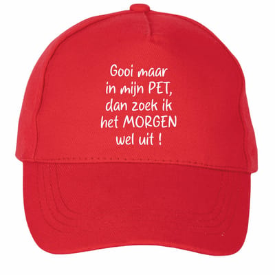 Mijncadeautje - 5 panel - Cap - Verstelbaar - Pet van 100% dik geborsteld katoen- unisex - opdruk wit - Gooi maar in mijn pet - rood