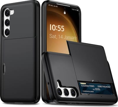 Hoesje Geschikt voor Samsung S23 Hoesje Zwart - shockproof Backcover met pasjeshouder - Ruimte voor 2 pasjes