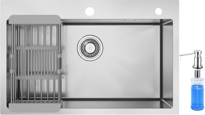 CECIPA max Spoelbak Keuken 70x45 cm - Spoelbakken Met Afdruip en Zeepdispenser 300ML - Enkele spoelbak Met Waterafvoersysteem - Wasbak Keuken RVS