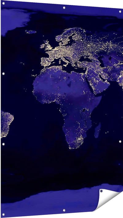 Gards Tuinposter Wereldkaart met Licht Observaties - 100x150 cm - Tuindoek - Tuindecoratie - Wanddecoratie buiten - Tuinschilderij