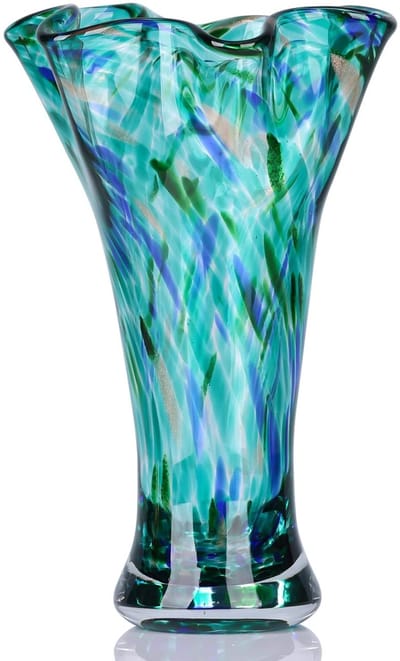 Dailygoods- Glazen Vaas Groot - Handgeblazen Groenblauw - Brede Mond - Huisdecoratie - Uniek Ontwerp - Artistieke Charme - Decoratieve Vaas